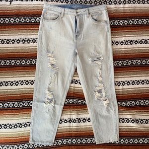 High rise distressed mom jeans